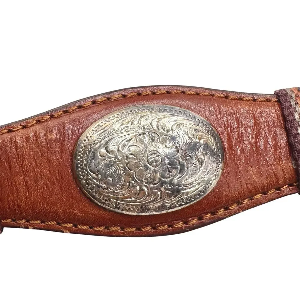 Silver Creek | Men | Vintage Banded Western Silver Medallion Leather Belt | 36